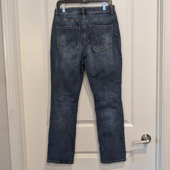 CAbi Straight Button-Fly Jeans Women's 8 Distressed Blue Dark Wash Denim #6068 - Picture 3 of 15